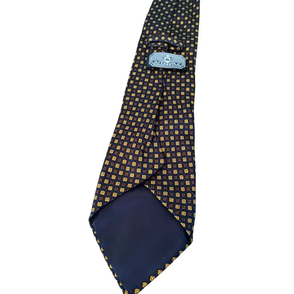 Stefanozzi Italy Silk Tie Navy Gold Geometric‎ Medallion Necktie